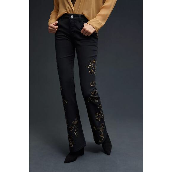 Anthropologie Pilcro The Icon Flare Jeans Studded in Black Brass Size 33 Tall - Picture 12 of 13